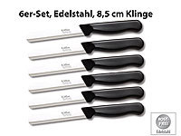 Löffler Schneidewaren Co. 6 Edelstahl-Gemüsemesser aus Solingen, rund, gezackte 8,5-cm-Klinge; Universal-Sparschäler 